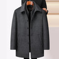 Men's Woolen Coat Mid-length Fleece Plaid Detachable Double Collar