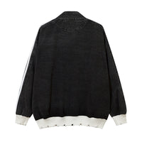 Casual Loose Damaged Color Matching Ribbon Striped Sweater Coat Fashion