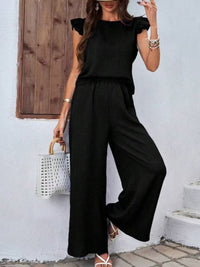 Elegant Crew-neck Vest And Wide-leg Pants Womens Outfit
