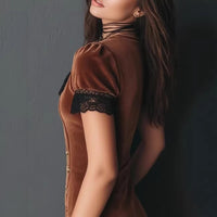 Retro Lace Trim Buttoned Slim Fit Dress