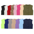 Fashion Solid Color Decorated Row Button Sleeveless Vest Top