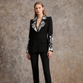 Retro Embroidered Long-Sleeve Fitted Waistline Button-Up Blazer