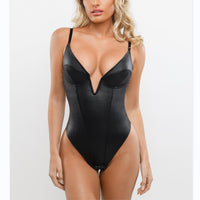 Women's Cross-border Deep V-neck Leather Slim-fit Jumpsuit