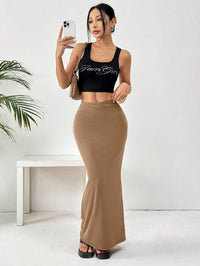 Women's High-Waisted Solid-Color Tight Casual Skirt