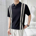 Men's Mixed Color Stripe Slim Lapel T-shirt