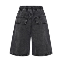 Washed Distressed Multi-pocket Elastic Waist Denim Shorts