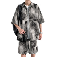 Cool Feeling Ice Silk Short Sleeve Shirt Shorts Loose And Handsome Clothes Set
