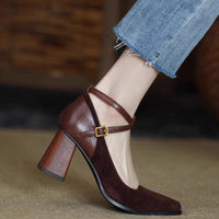 New Womens High Heels In A Retro Style Crafted From Matte Leather With Stylish Patchwork Details