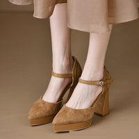Women's Buckle Hollowed Sandals Stiletto Heel Pointed-toe Frosted