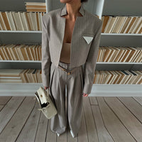 Chic And Stylish Striped Blazer And Suit Pants Casual Set