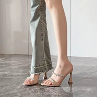 One Word Water Diamond Slippers For Women, Wearing Horseshoe Heels And High Heels For Outdoor Wear