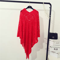 Women's Knitted Crocheted Hollow Irregular Tassel Pullover Sweater