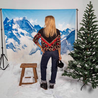 Women's Plush Printed Knitted Pullover With Round Neck And Leopard Print