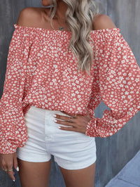 Women's Off-shoulder Printed Long Sleeve Loose Shirt