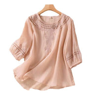 Spring And Summer Loose Artistic Vintage Cotton And Linen Embroidered Shirt