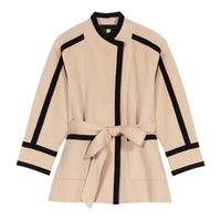 Casual Double-sided Woolen Coat Lace-up Contrast-color Mid-length