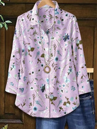 Elegant And Fashionable Printed Long-sleeve Blouse For Women In Europe And America