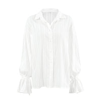 Design Jacquard Tie-neck Flared Sleeves Women's Shirt