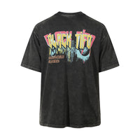 Men's Hip Hop Abstract Printing Distressed Washed Top