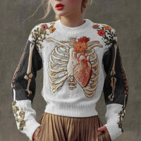 Womens Printed Crew-Neck Sweater Top