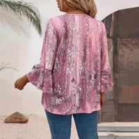 V-neck Long Sleeve Printed Women's Casual Top