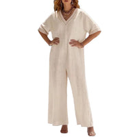 Womens Fashionable Casual Solid-Color Wide-Leg Jumpsuit