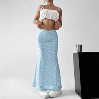 Summer Womens Skirt Mori Style Floral Chiffon Fishtail Maxi Skirt
