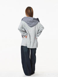 Retro Fake Two-piece Hooded Plaid Shawl Casual Long Sleeve T-shirt Top
