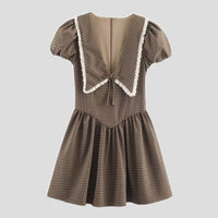Womens Stylish Elegan Slim-Fit Plaid Lapel Dress