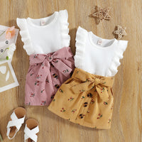 Pit Strip Flying Sleeves Floral Corduroy Skirt Two-piece Suit