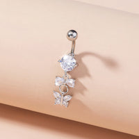 Ladies Temperament Simple Bow Zircon Belly Button Ring