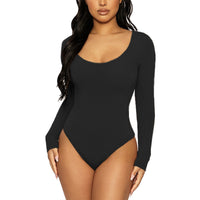 Slim-fit U-neck Long-sleeve One-piece Jumpsuit For Women