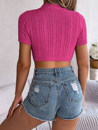 Casual Hollow Out Cable Knit Short Sleeve Crop Top - Beachwear