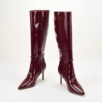 Stiletto-heeled Leather Belt-buckle Zip Thigh-high Boots For Women