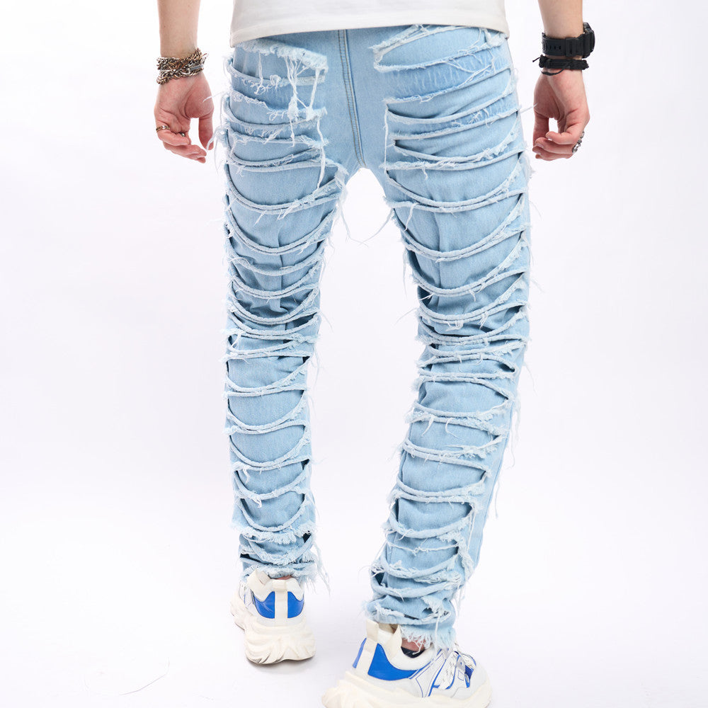 Simple Solid Color Ripped Skinny Jeans