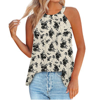 Summer New F Retro Creative Chic Floral 3D Printed Women's Casual Sleeveless Crew Neck Tank Top