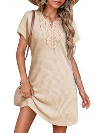 New Pineapple-Print Lace V-Neck Short-Sleeve Casual Blouse Dress For Women