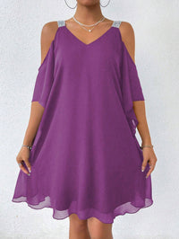 Solid-color V-neck Elegant European And American-style Dress