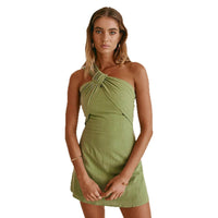 Pure Cotton Short Fashionable Single-Knot Tight-Fitting Backless Dress