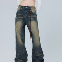 American-style Retro Micro-pull Design Jeans Men's Fashion Brand Straight-leg Trousers Women's