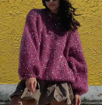 European And American Loose Round Neck Fashion Sequined Mohair Sweater Lantern Sleeve