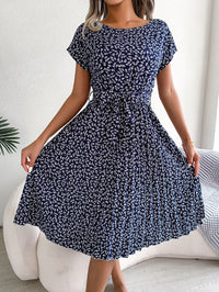 Women   Casual Short Sleeve Floral Print Flowy Pleated Skirt