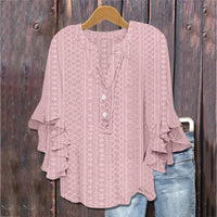 Printed Casual Trend V-neck Flounce Sleeve T-shirt
