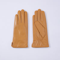 Womens Solid-Color Fleece-Lined Thermal Leather Gloves