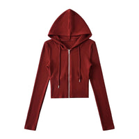 Sporty Casual Hooded Zip-up Waist-cinching Sweatshirt For A Slimming Effect