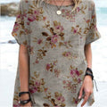 Summer Womens Printed Loose Casual Plus-Size Round-Neck T-Shirt Top