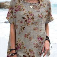 Summer Womens Printed Loose Casual Plus-Size Round-Neck T-Shirt Top