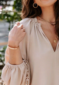 SpringAutumn V Neck Solid Color Long Sleeve Shirt