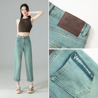 Women's Mint Green Cropped Embroidered Jeans Straight