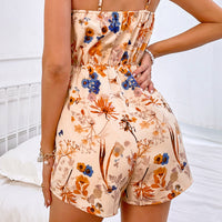 Apricot Waist Tie Sling Casual Ladies Print Jumpsuit